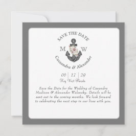 Reserve A Data Âncora Floral Casamento Prata Cinza Branco Náutico