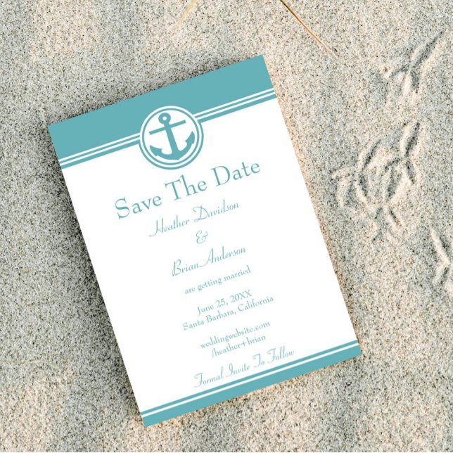 Reserve A Data Âncora Náutica Teal Salvar A Data (Teal Nautical Anchor Save the Date)