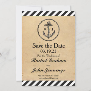 Reserve A Data Âncora Náutica Vintage - 3x5 Save the Date