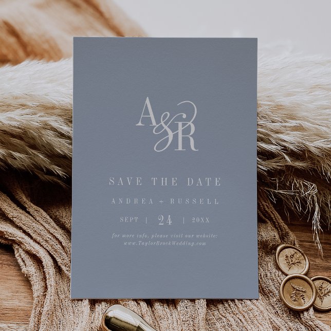 Reserve A Data ANDREA Monogram Simple Dusty Blue Minimal Wedding (ANDREA Monogram Simple Dusty Blue Minimal Wedding Save The Date)