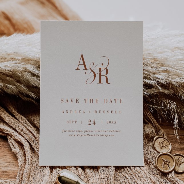 Reserve A Data ANDREA Monograma Simples Boho Creme Casamento Mini (ANDREA Monogram Simple Boho Cream Minimal Wedding Save The Date)