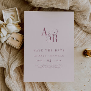 Reserve A Data ANDREA Monograma Simples Casamento Burgundy Blush