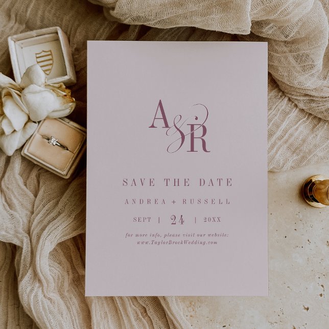 Reserve A Data ANDREA Monograma Simples Casamento Burgundy Blush  (ANDREA Monogram Simple Burgundy Blush Pink Wedding Save The Date)