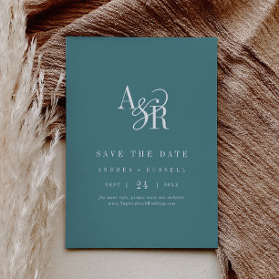 Reserve A Data ANDREA Monograma Simples Casamento Minimal Azul Es
