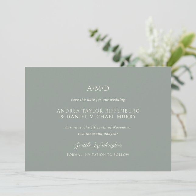 Reserve A Data Andrea Sage Green Elegant Wedding (Em pé/Frente)