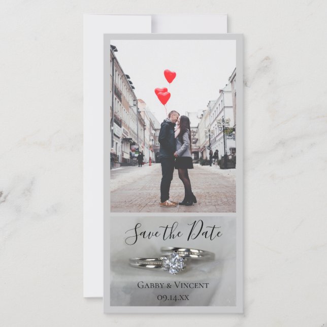 Reserve A Data Anéis de Casamento na Cinza Salve a Data (Frente)