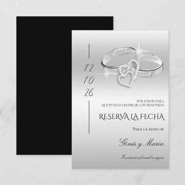 Reserve A Data Anéis de Noiva Prateados Decorativos Espanhóis Gla (Frente/Verso)