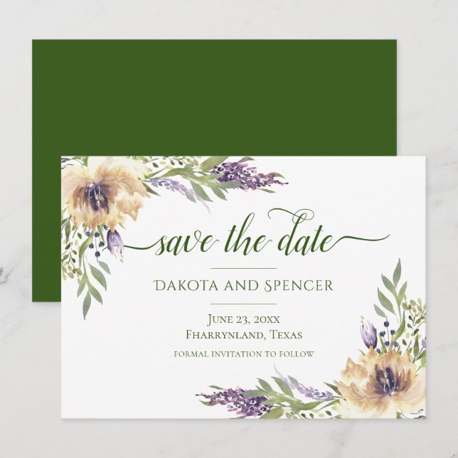 Reserve A Data Anemone Lavanda Roxo Creme Boho Greenery Floral (Frente/Verso)