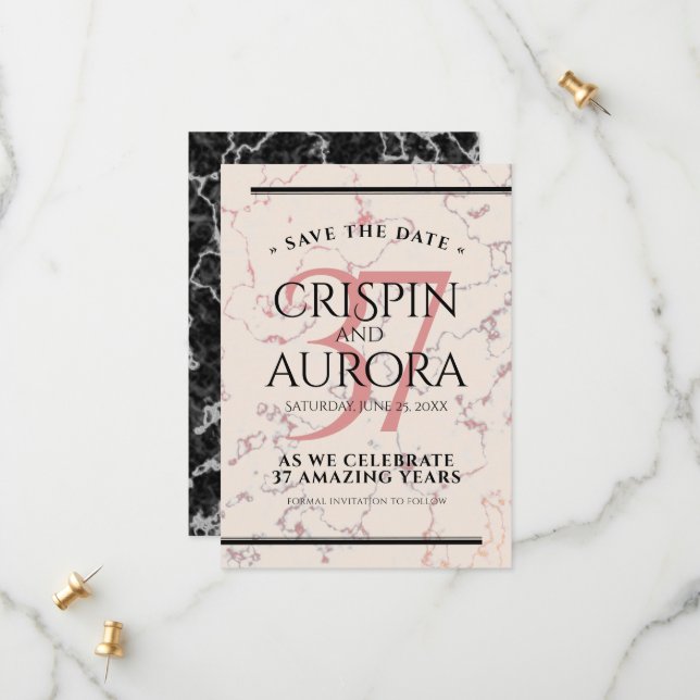 Reserve A Data Aniversário Casado Elegante 37.º Alabastro (Frente/Verso In Situ)