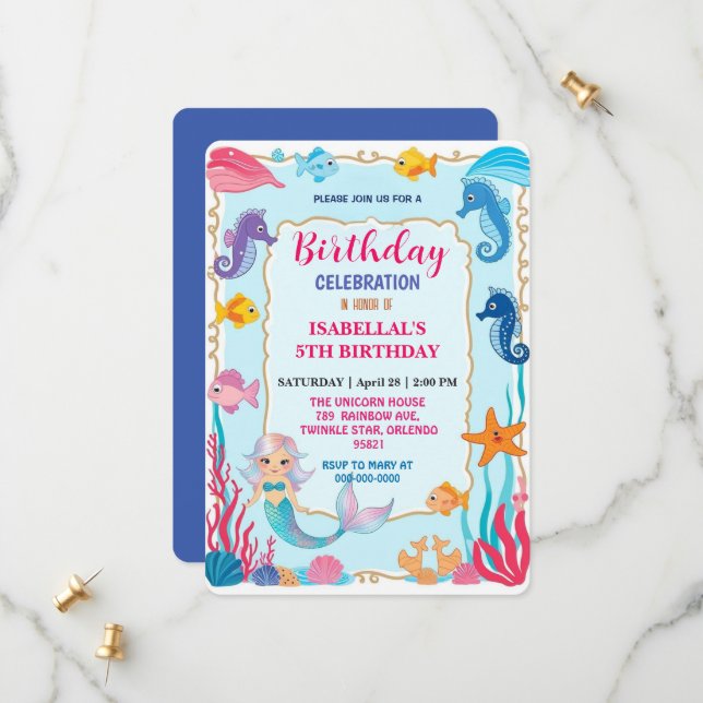 Reserve A Data aniversário da sereia marinha mercante do arco-íri (Frente/Verso In Situ)