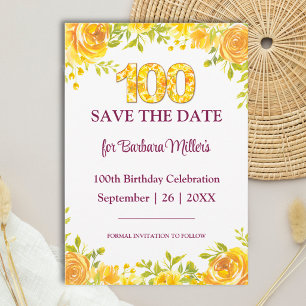 Reserve A Data Aniversário de 100 anos com rosas amarelas elegant