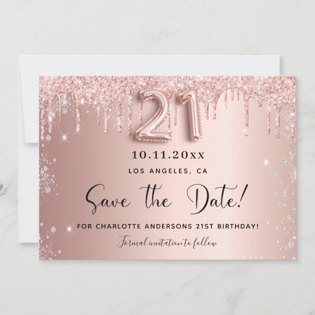 Reserve A Data aniversário de 21 anos blush rosa dourado dourado  (Frente)