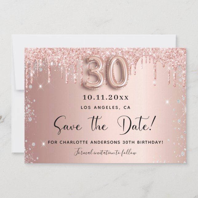 Reserve A Data aniversário de 30 anos blush rosa dourado dourado  (Frente)