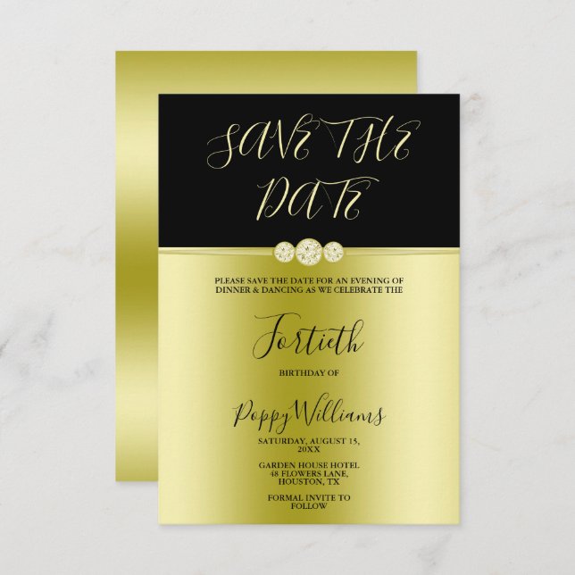 Reserve A Data Aniversário de 40 anos de Ouros Elegantes Dourados (Frente/Verso)