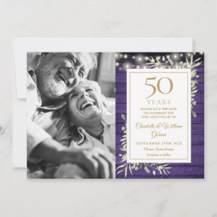 Reserve A Data Aniversário de 50 anos Luzes de Madeira Roxa Foto