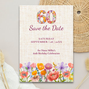 Reserve A Data Aniversário de 60 anos Elegantes Flores de Linho S