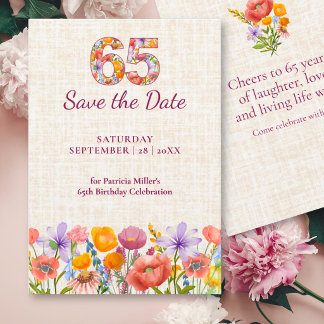 Reserve A Data Aniversário de 65 anos Elegantes Flores de Linho S