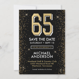 Reserve A Data Aniversário de 65 anos Preto Moderno
