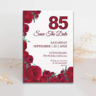 Reserve A Data Aniversário de 85 anos com flores vermelhas ousada