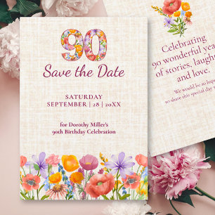 Reserve A Data Aniversário de 90 anos Elegante Floral Linen Flore