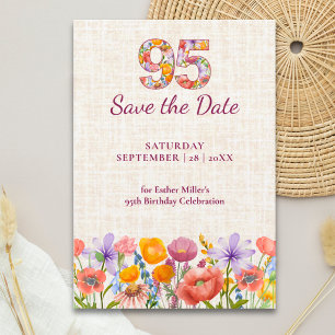 Reserve A Data Aniversário de 95 anos Elegante Floral Linho Flore