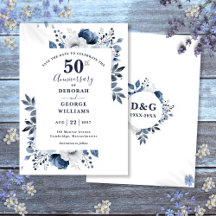 Aniversário de Bodas de Ouro Floral Azul Salve a D