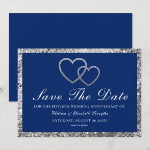 Reserve A Data Aniversário de Casamento Corações Prateados Azul