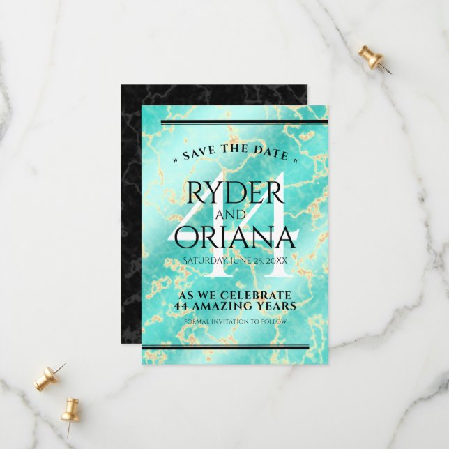 Reserve A Data Aniversário de Casamento da 44 Turquesa Elegante (Frente/Verso In Situ)