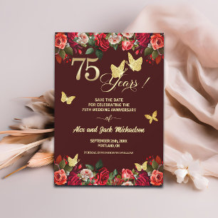 Reserve A Data Aniversário de Casamento de 75 anos Elegante Flora