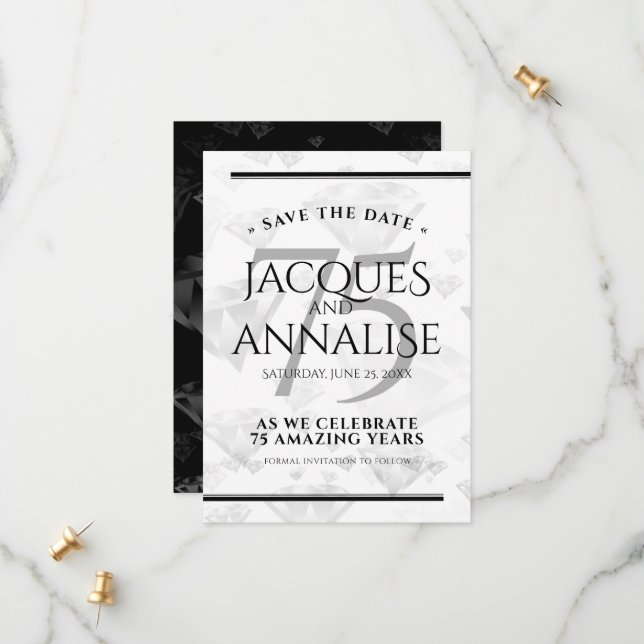 Reserve A Data Aniversário de Casamento de Diamante Elegante 75 (Frente/Verso In Situ)