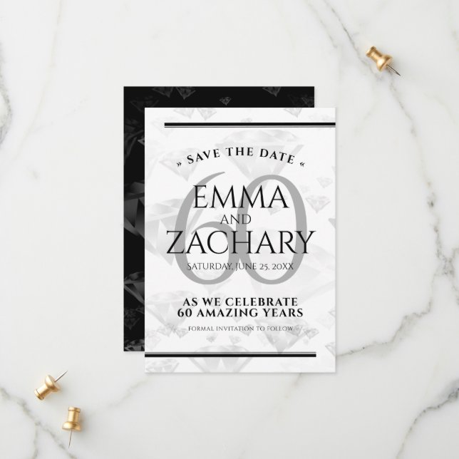 Reserve A Data Aniversário de Casamento do Elegante 60º Diamond (Frente/Verso In Situ)