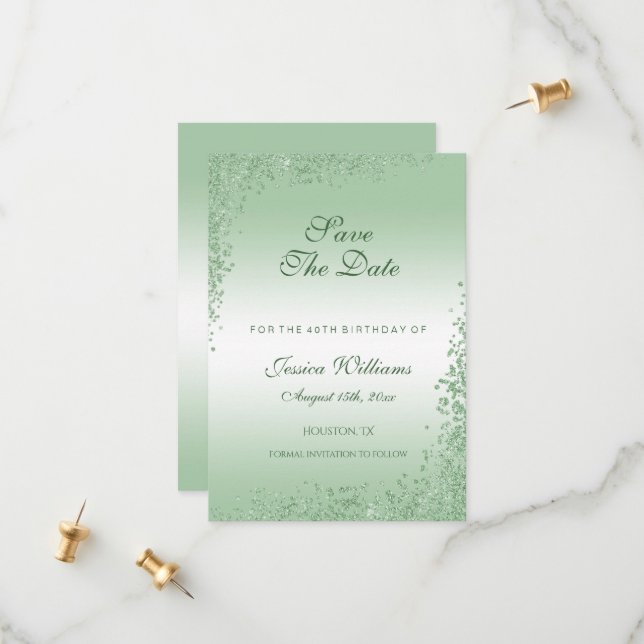 Reserve A Data Aniversário de Decoração Verde Esmeralda (Frente/Verso In Situ)