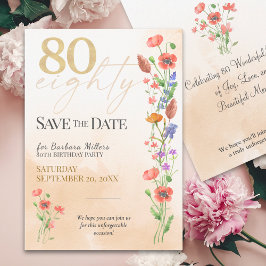 Reserve A Data Aniversário do Elegante Floral 80, 80 Anos Aquarel