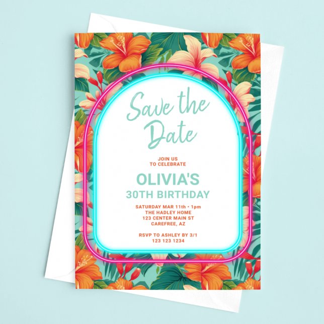 Reserve A Data Aniversário Neon Elétrico Tropical (Criador carregado)