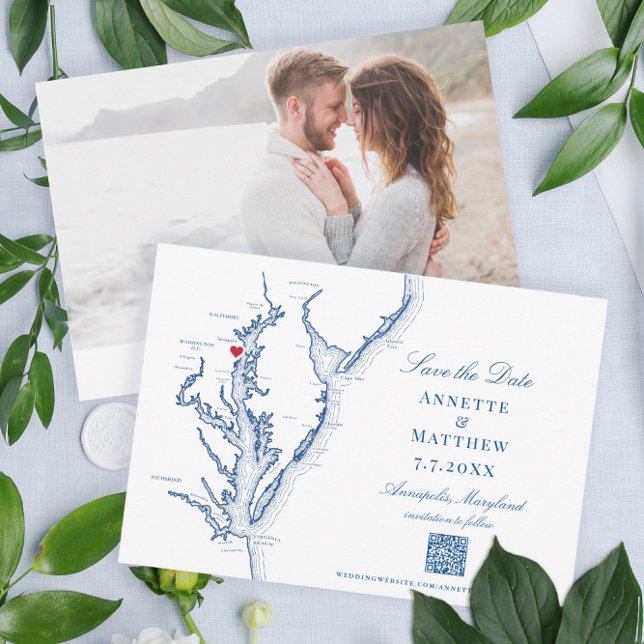 Reserve A Data Annapolis Maryland Wedding Elegant Marinho QR code (These Annapolis Maryland map Save the Dates are perfect for your Chesapeake Bay destination wedding)