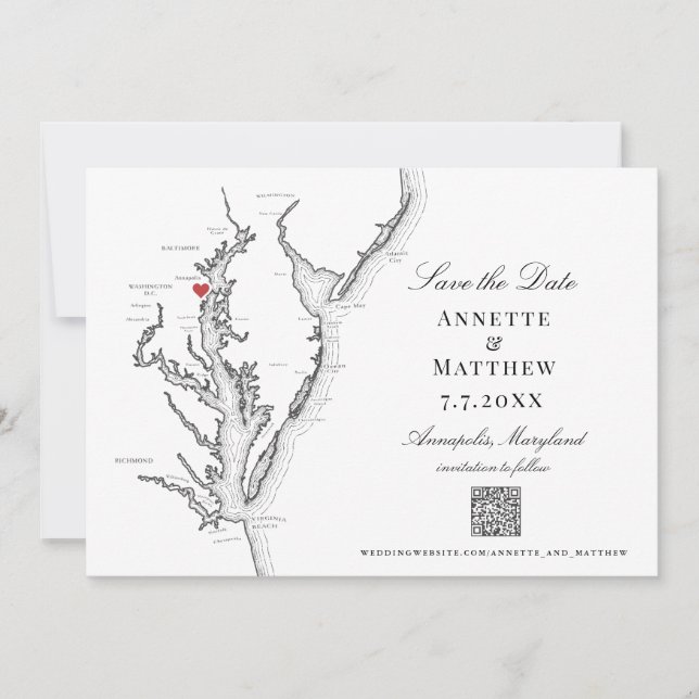 Reserve A Data Annapolis MD Wedding Elegant Black White Código QR (Frente)