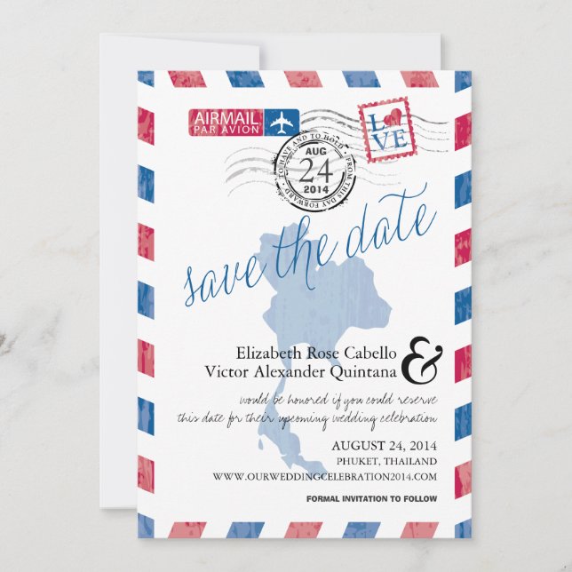 Reserve A Data Antiga Tailândia Airmail Salvar a Data (Frente)