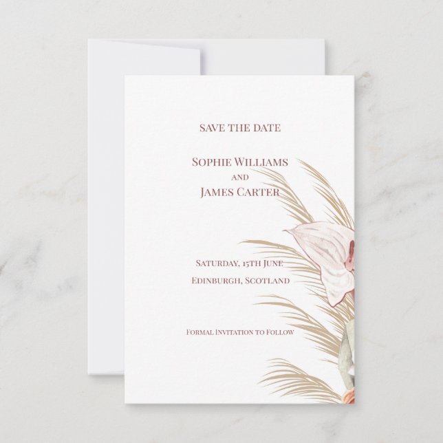 Reserve A Data Anturio de Grama das Pampas Boho Casamento Tropica (Frente)
