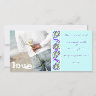 Reserve A Data Aqua Blue Paisley Salve a data com sua foto