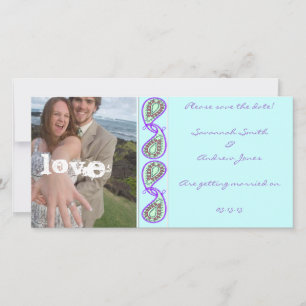 Reserve A Data Aqua Blue Paisley Salve a data com sua foto