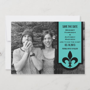 Reserve A Data Aqua Fleur De Lis Banner Salvar a Data Convidar