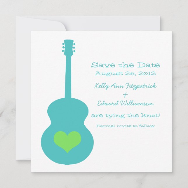 Reserve A Data Aqua/Green Guitar Heart Salvar o Concurso de Data (Frente)