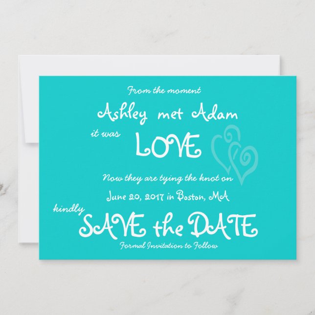 Reserve A Data Aqua Teal Love, Heart Photo Save the Date Card (Frente)