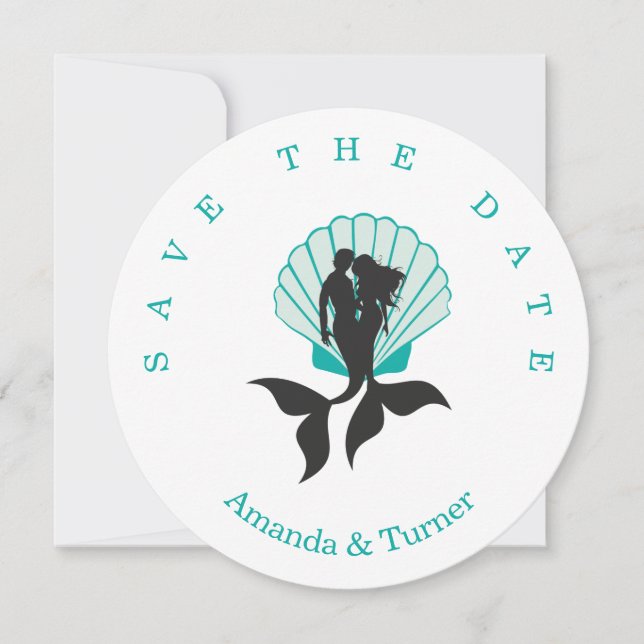 Reserve A Data Aquamarine Mermaids Couple on a Seashell Design (Frente)