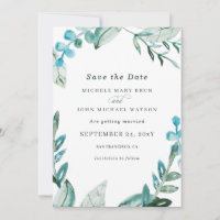 Aquarela Azul Verde Fresca Salva Casamento