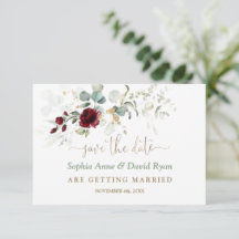 Aquarela Bordô Floral Folhas Aéreas Casamento