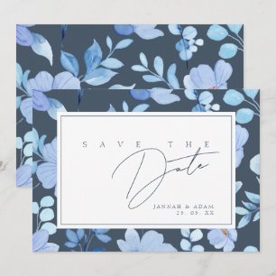 Reserve A Data Aquarela de Flor Silvestre Azul Ardósia Elegante
