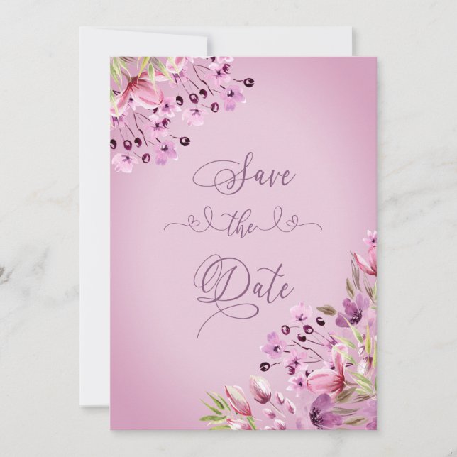 Reserve A Data Aquarela Floral Púrpura Manipulada (Frente)