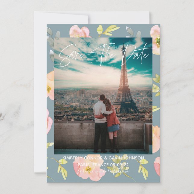 Reserve A Data Aquarela Floral Rosa | Salvar a data (Frente)