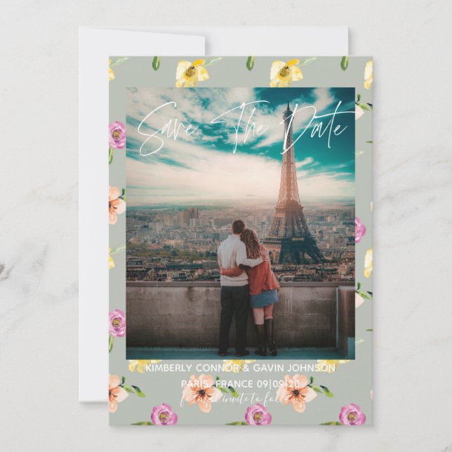 Reserve A Data Aquarela Floral | Salvar a data (Frente)